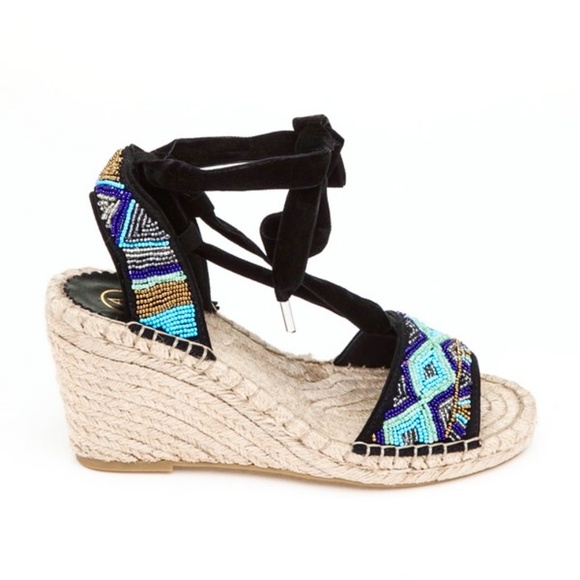 Ash Paola Blue Black Espadrilles Wedge Heel Platform Sandals Ankle Strap Pumps 8 - Picture 2 of 10